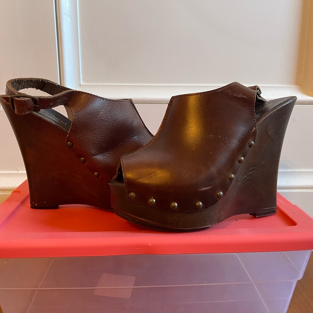 Charles David Leather slingback Wedge heels with metal studs Size 6